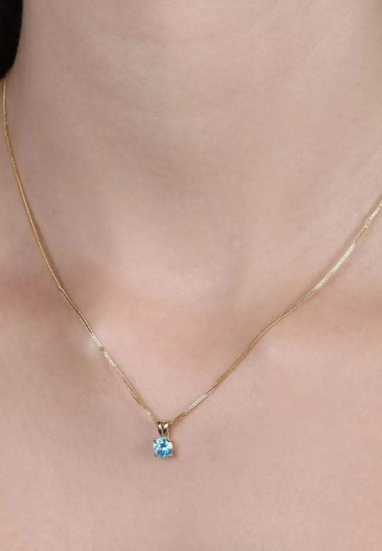 Birthstone Round Pendant - (December)Topaz Colored Cubic Zirconia 18k Gold