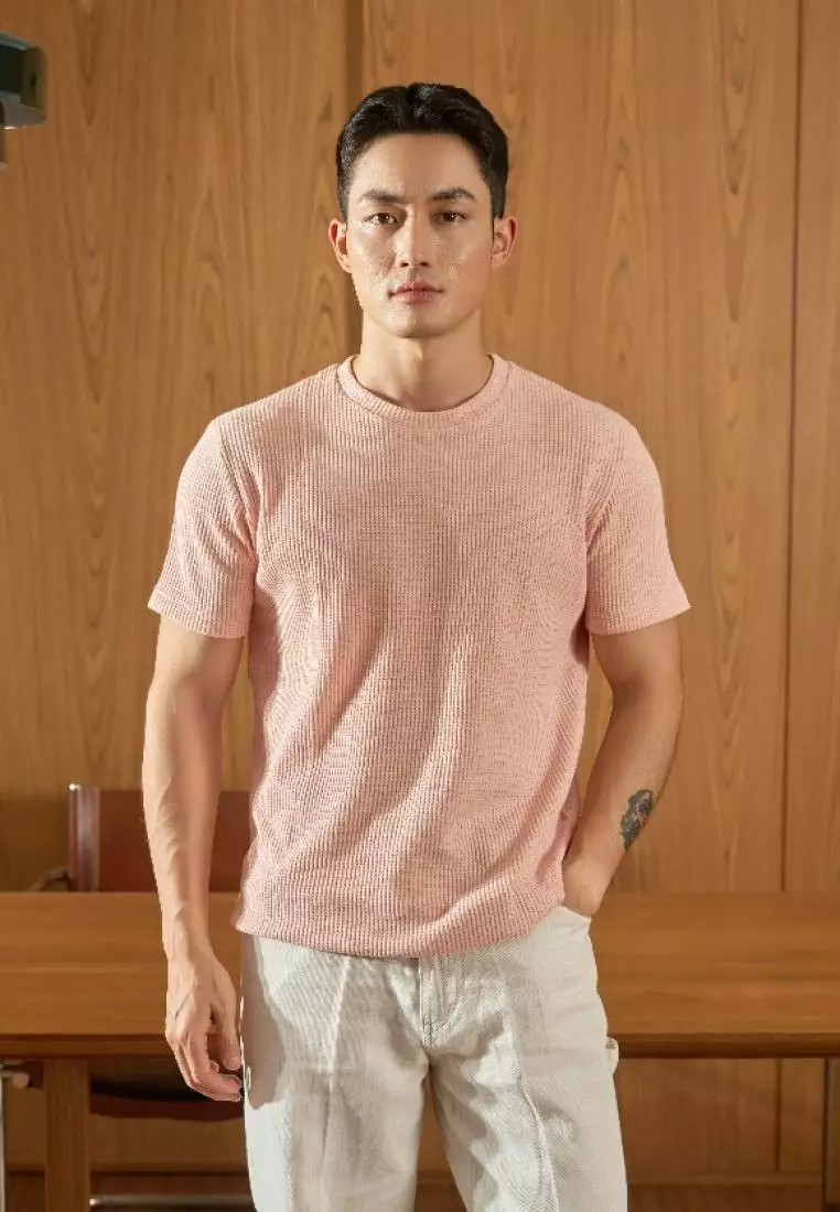 Kale Waffle Peach / Kaos Polos Tekstur Lengan Pendek Pria / Unisex