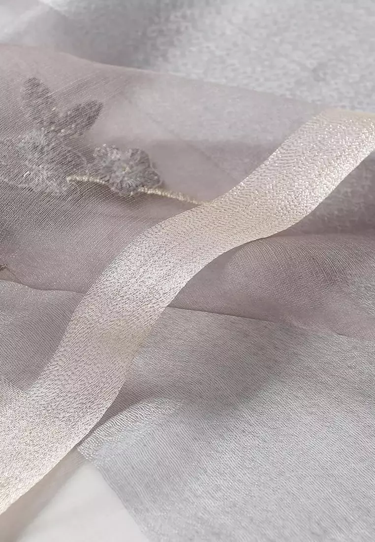 Aksesoris Wanita Golden Thread Embroidery Floral Beaded Silk Shawl Syal Sutra Wanita Bordir Silver