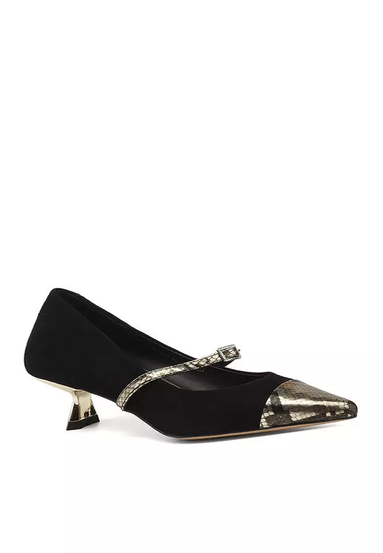 Discount on Twenty Eight Shoes  shoes - SKU: VANSA Sheep Suede Stitched Cow Leather Mary Jane Mid Heels VSW-H-7414