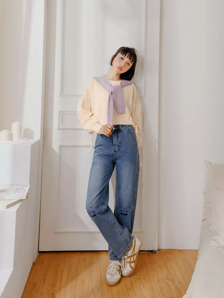 Buy OBSTYLE Side Drawstring Seamed Drop Shoulder Cropped - Main Image