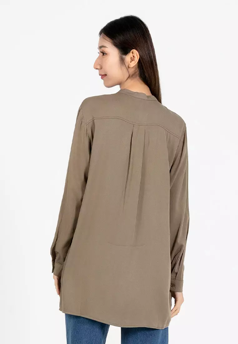 Forest Ladies Rayon Shirt Women Long Sleeve Tunic - 822405-48Olive