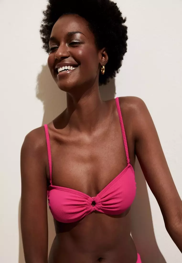 Ribbed Ring Detail Bandeau Bikini Top