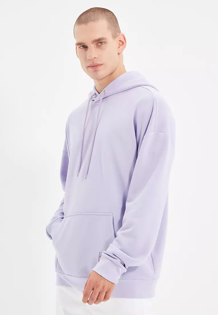 Basic Oversize Hooded Sweatshirt with Patched Label