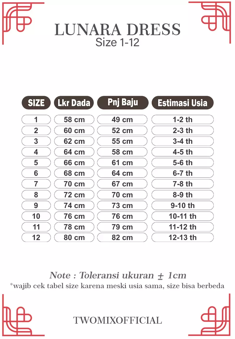 CNY 2024 - Two Mix - Lunara Dress Anak Imlek Perempuan 2024 - Gaun Anak Cewek Lunar Chinese New Year 1-12 Tahun 4389 Colour Red