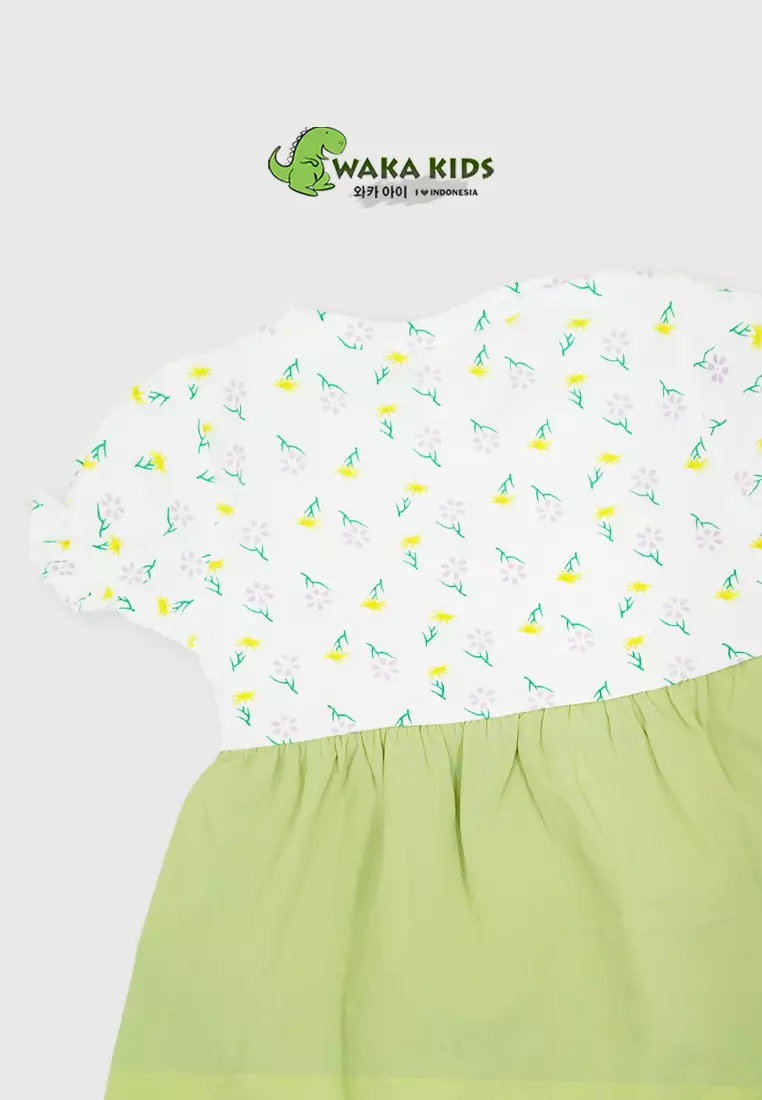 Wakakids Dress Bayi Anak Perempuan Lengan Pendek Katun Bunga Pita Karet 4483 Venrc Akula Ungu