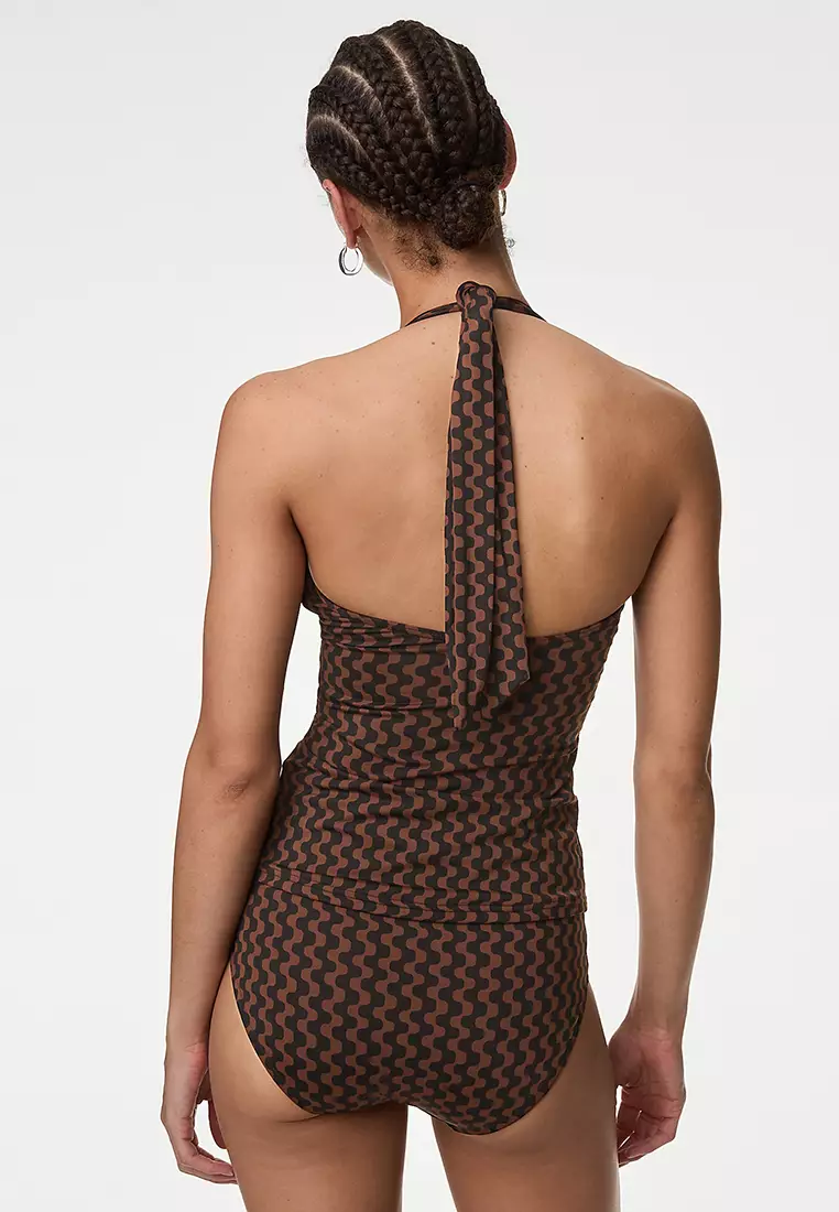 Tummy Control Printed Plunge Tankini Top