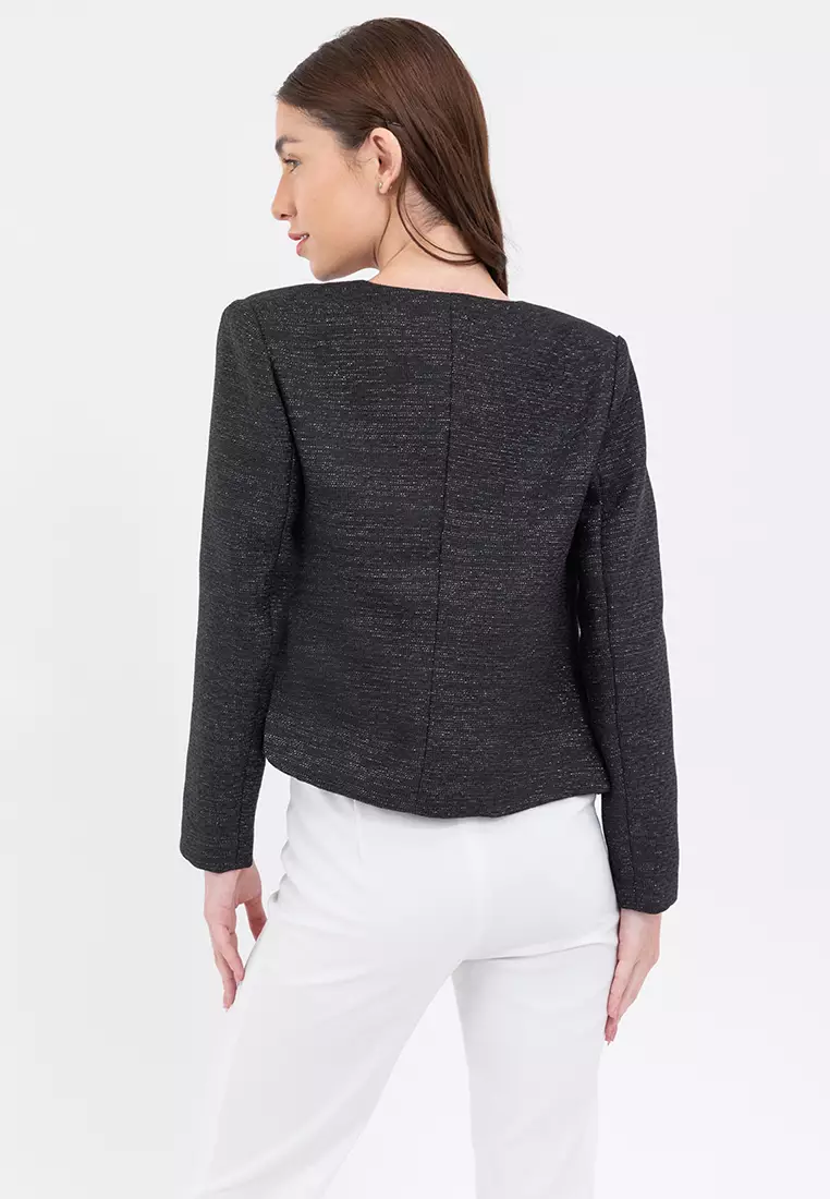 Cropped Round Neck Elegant Blazer