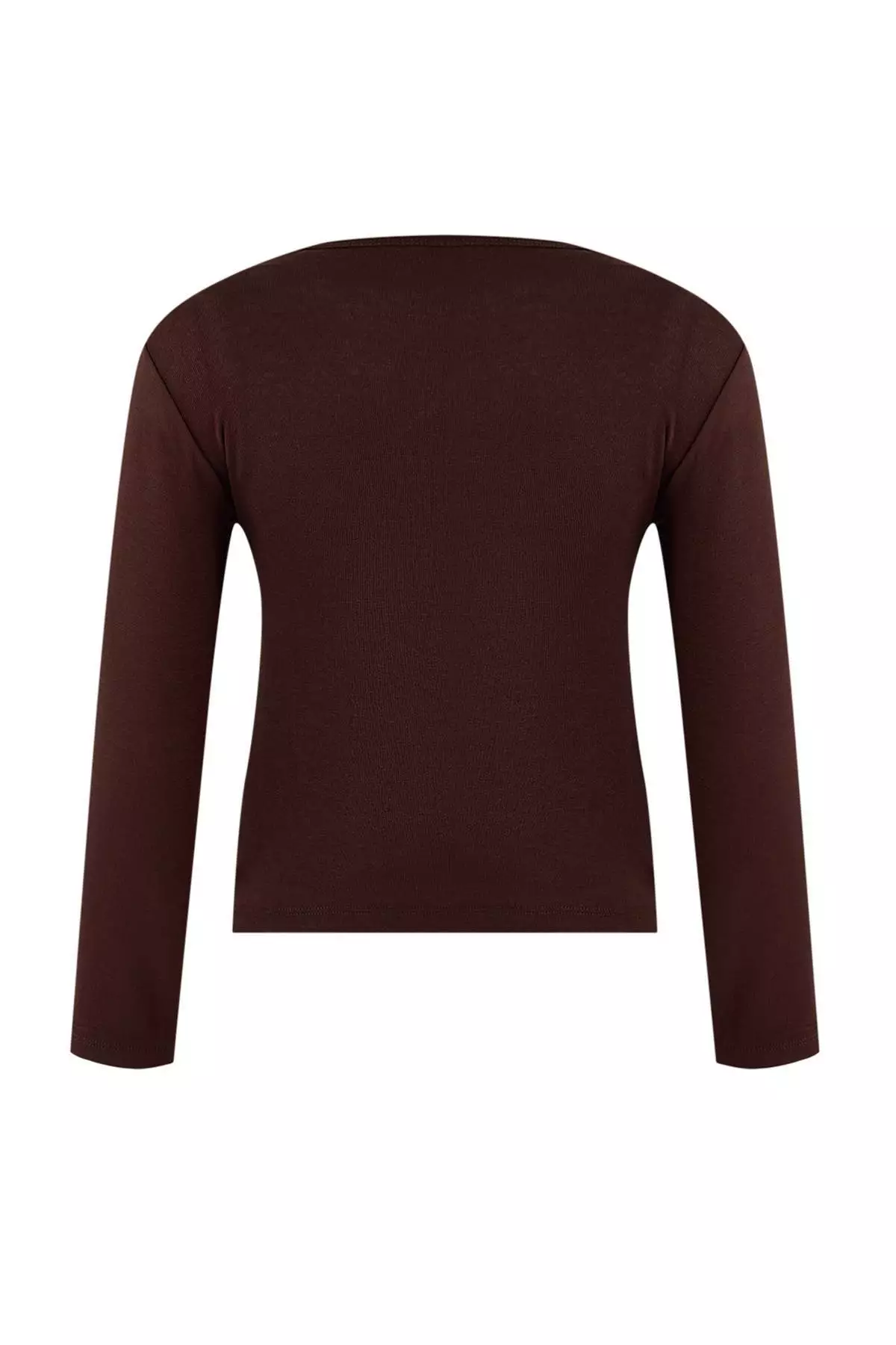 Brown 2-Piece Set Fitted/Slim Fit V-Neck Buttoned Soft Knitted Blouse Twoss26Bz173