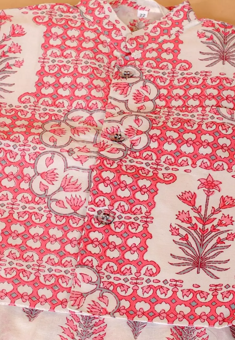 Gulaal Boys Floral Print Jacket And Kurta Pajama Set