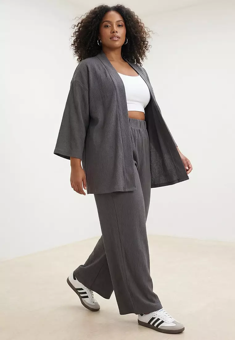 Buy Trendyol Anthracite Solid Relaxed Fit Stretchy Kimono Knitted