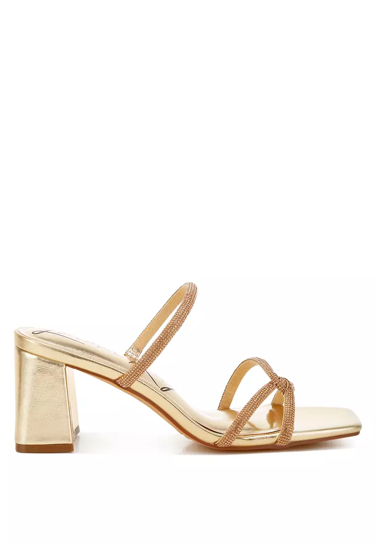 Discount on London Rag  shoes - SKU: Rhinestone Block Heel Sandals in Gold