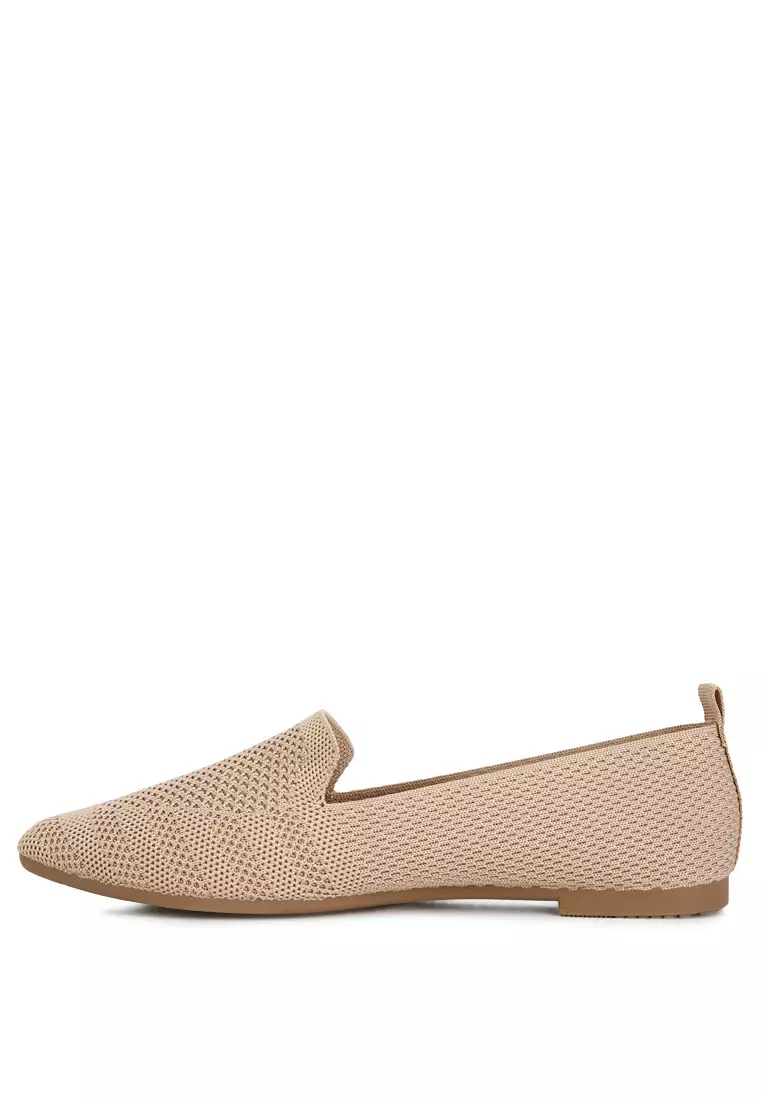Knit Textile Solid Flats in Beige