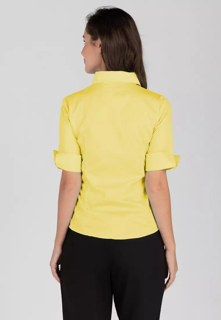 Diana 3/4 Sleeve Plain Button Down Office Blouse