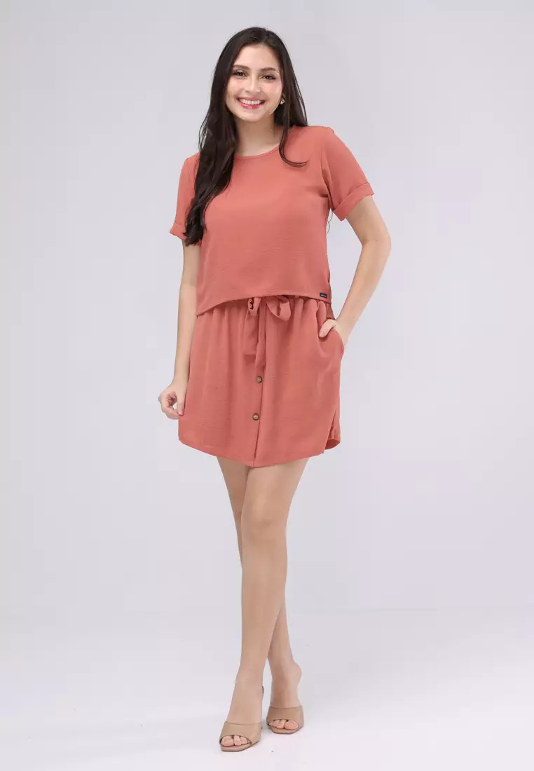 Linen Wrinkle Short Sleeves Terno Skort