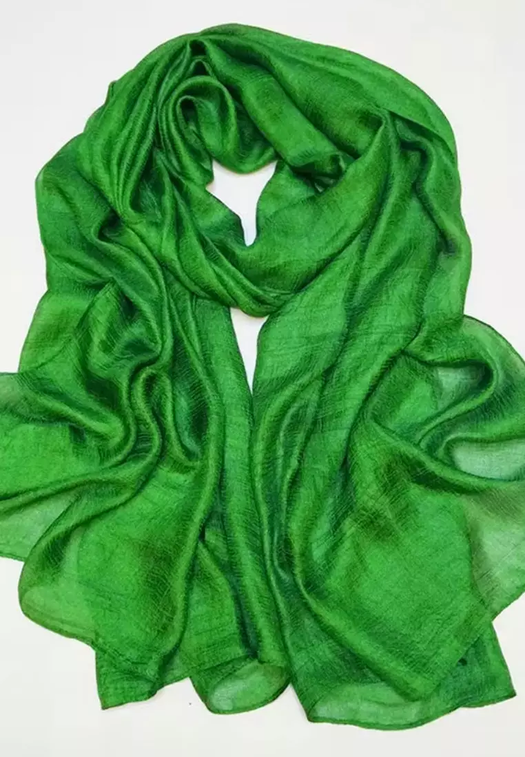 Women's Accessories Plain Silk-Feel Shawl Syal Wanita Sutra Polos Jolly Green