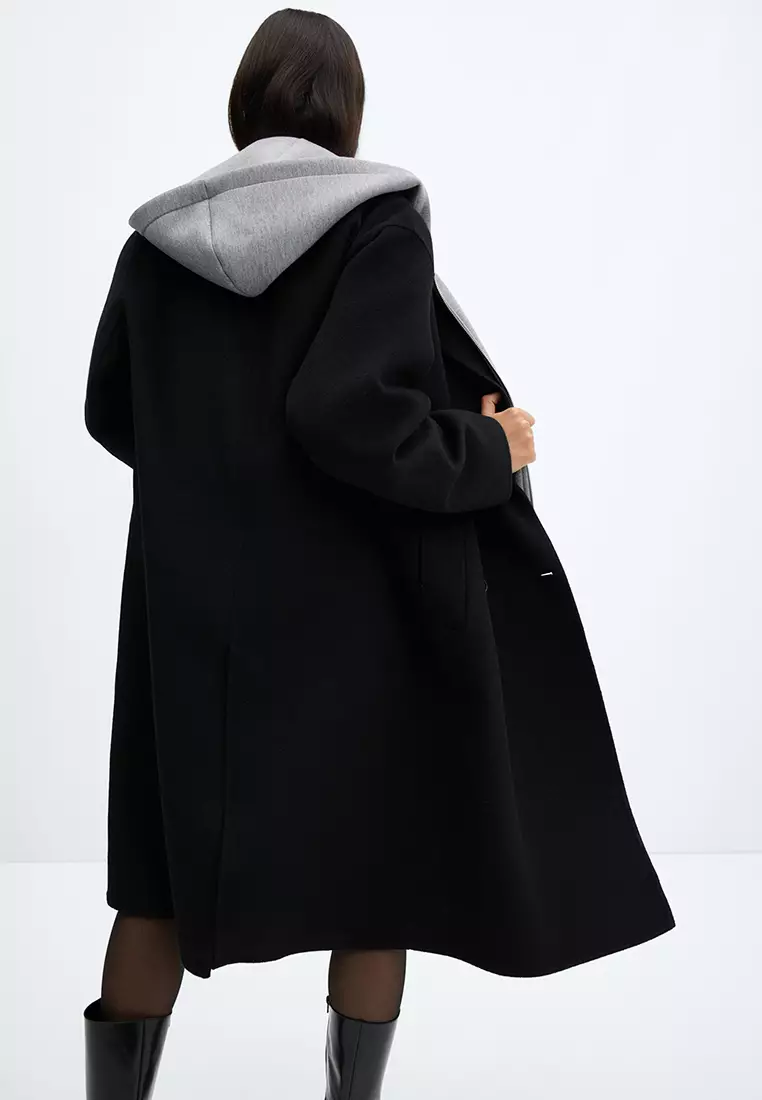 Wool coat with hood for women clearance