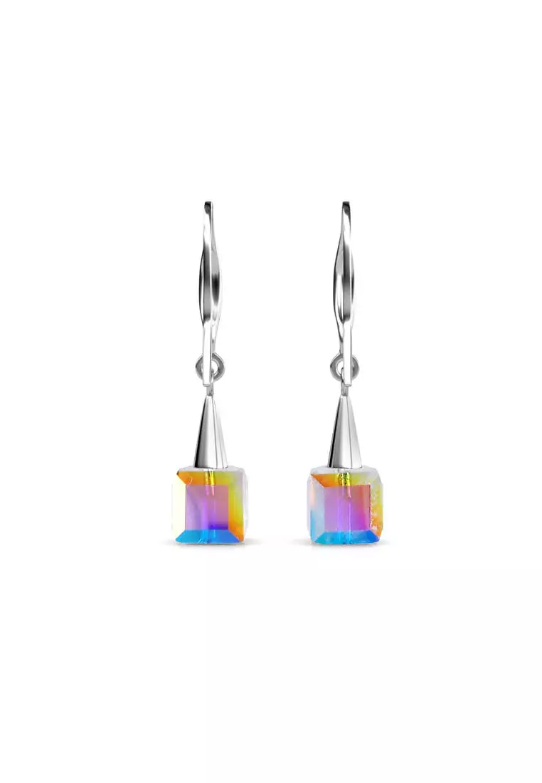 Cube Hook Earring AB Rainbow - Anting Crystal by Her Jewellery
