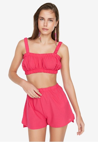 Trendyol pink Ruched Top and Shorts Set 65BA6AAB874F2EGS_1