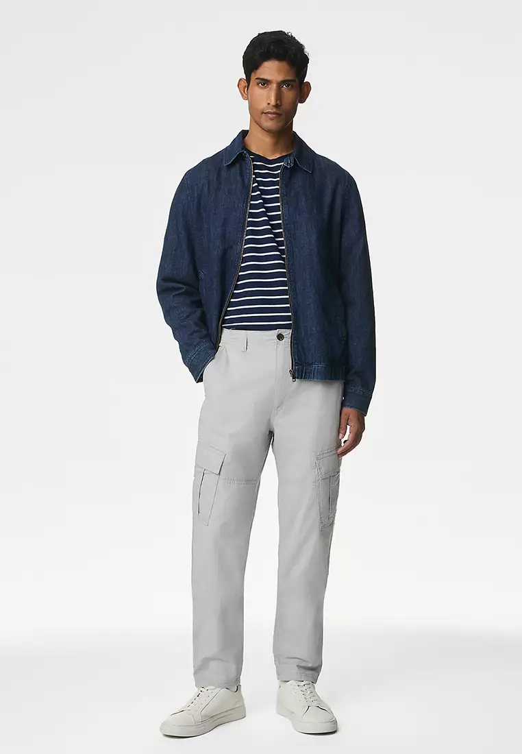 Tapered Fit Pure Cotton Lightweight Cargo Trousers