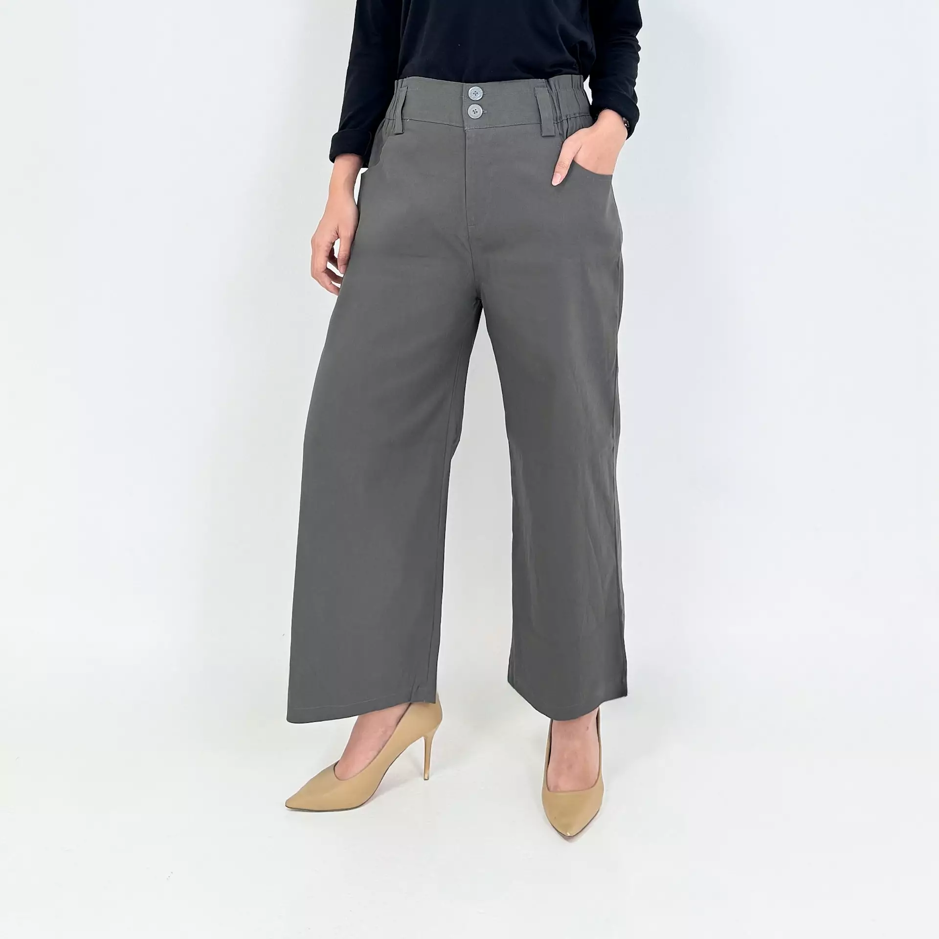 Aini Twill Pants [ABU TUA] Celana Panjang Polos Basic Wanita