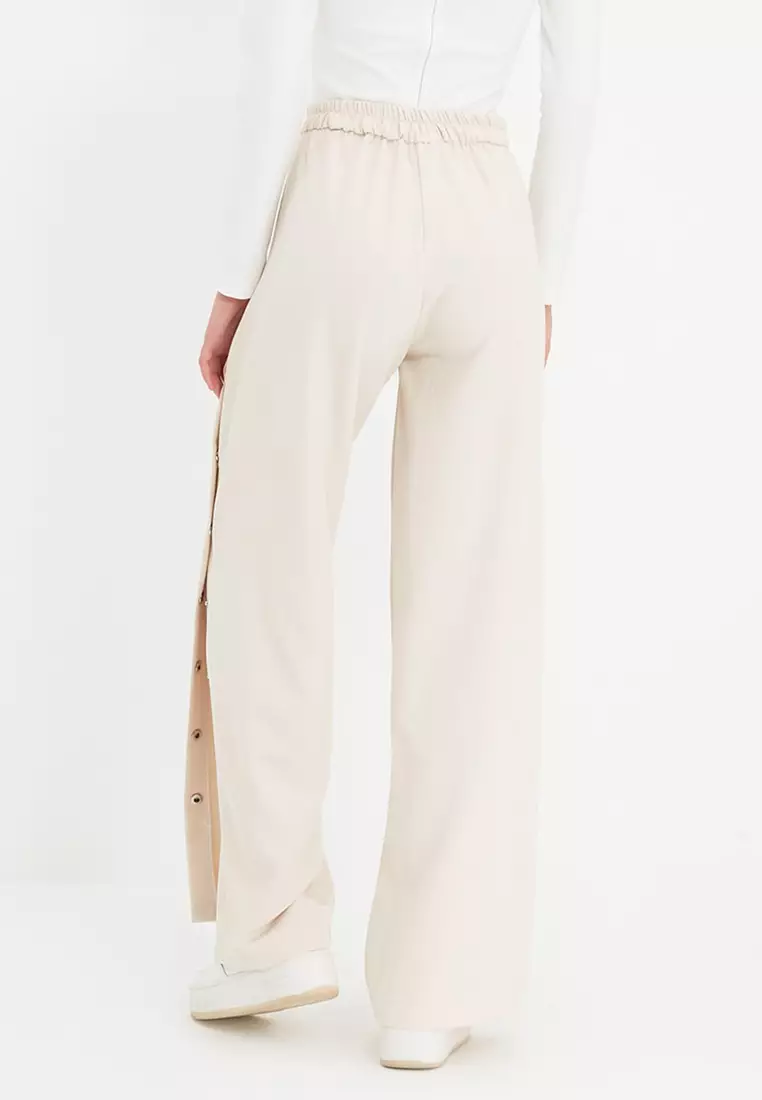 Contrast snap button shop side culotte pants