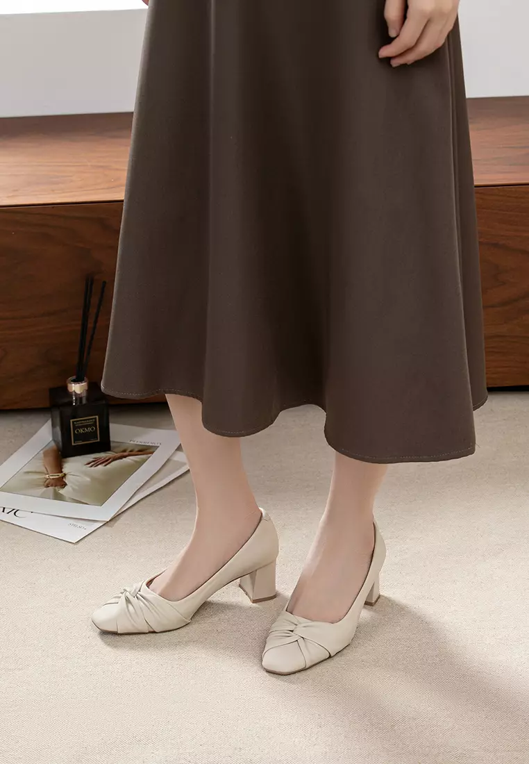 5.5CM Pleated Strap Microfiber Leather Pumps TH568-1