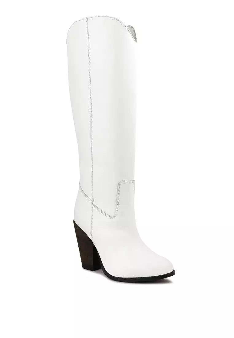 White leather deals high boots