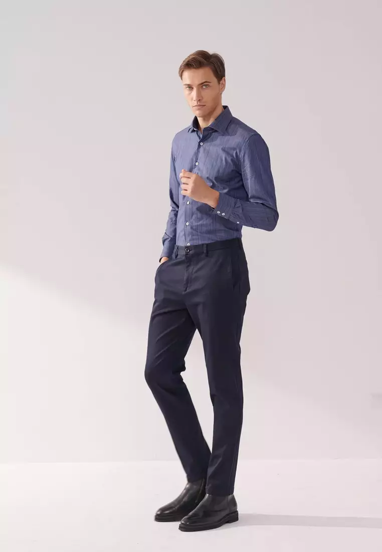 Dark Blue Striped Slim Fit Shirt