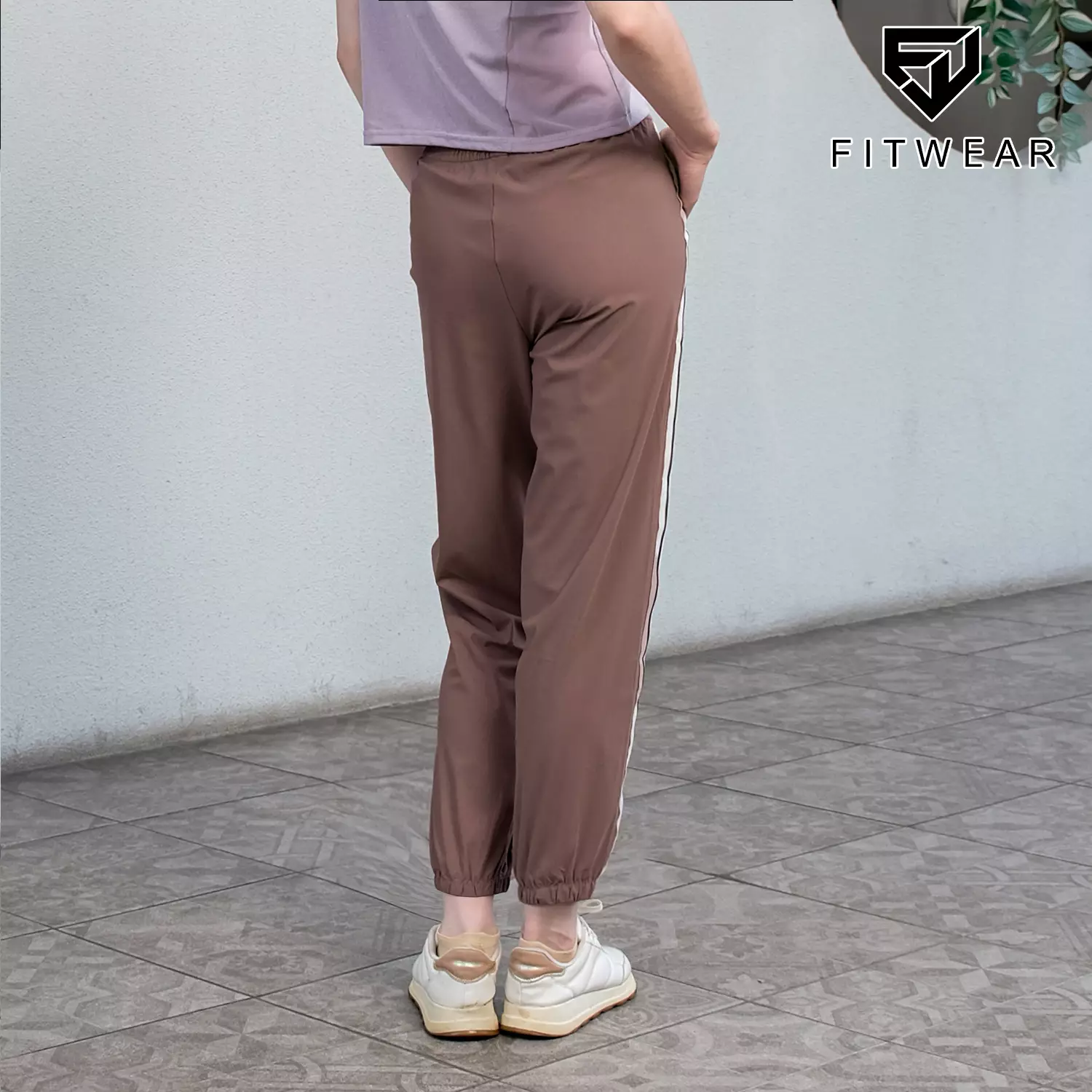 Fitwear Jogger Oversize Olahraga Wanita AMORA WIDE STRIPE - BROWNISH PINK RIBBON