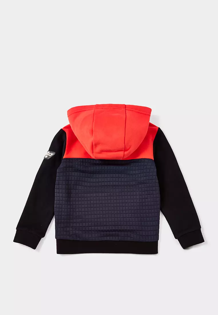Daytona Red and Navy Colour block Hoodie with Sporty Vibe