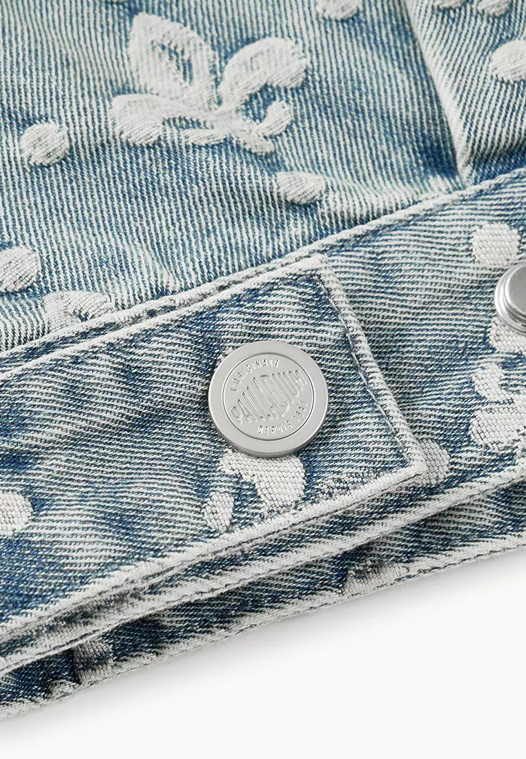 男裝滿印鳶尾花全棉牛仔外套