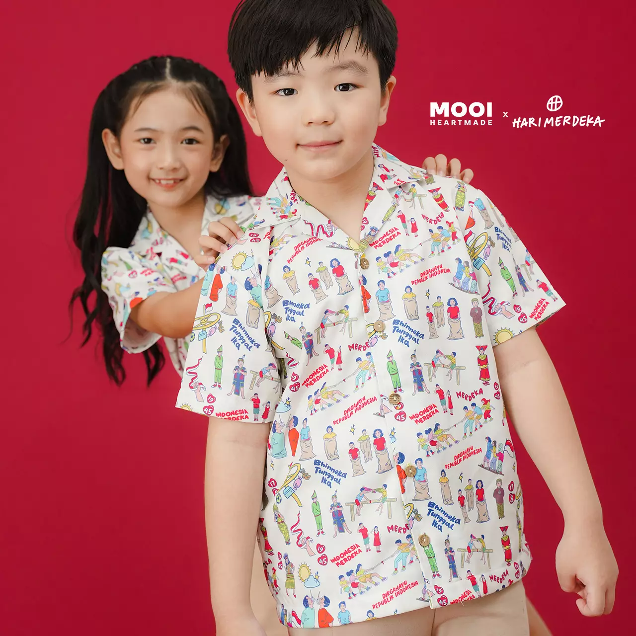 Mooi x Hari Merdeka 17 Agustus Kaos Kemerdekaan Kemeja Anak Printed Shirt - Cream
