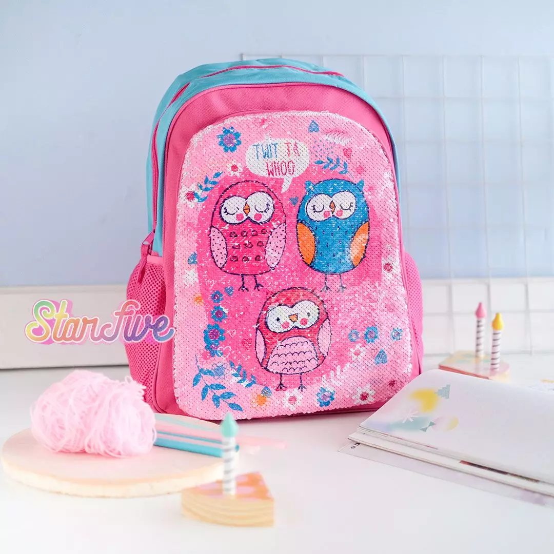 TAS SEKOLAH BACKPACK BISA GANTI GAMBAR STARFIVE - PINK OWL