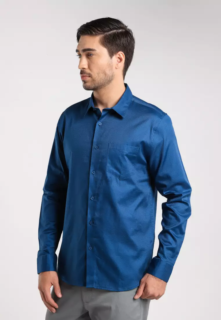 MOC - Kemeja Polos Pria Lengan Panjang Nicola - Blue