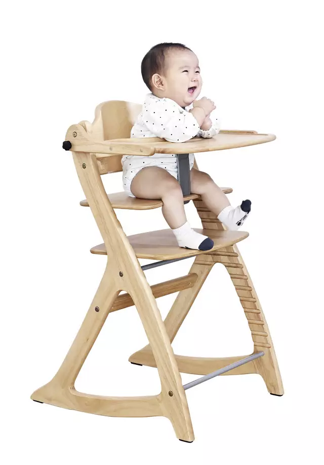 Yamatoya Sukusuku GL High Chair with Table and Guard Natural - Kursi Makan Kayu Anak Bayi