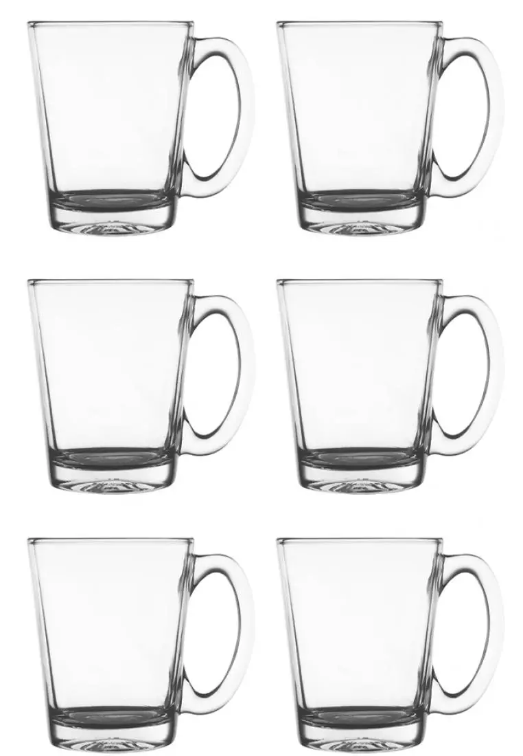 Arte Set Of 6 Glass Mugs Clear Glass Coffee Mugs 285ml Capacity Large