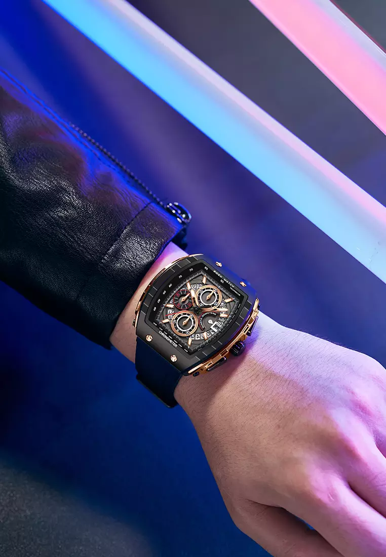 Jam Tangan Pria Olahraga Kalendar Bercahaya Anti Air Tali Silikon Jam Tangan Cowok Original rose black