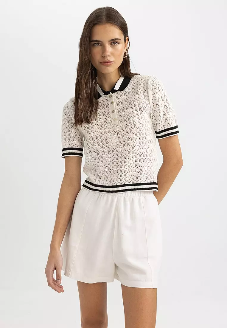 Jual DeFacto Regular Fit Polo Neck Short Sleeve Knitwear T-Shirt