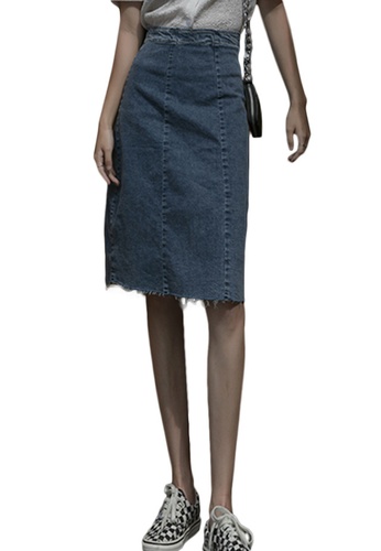 Sunnydaysweety blue High-Waisted Back-Slit Denim Midi Skirt A21031925 8F980AA5CEA55FGS_1