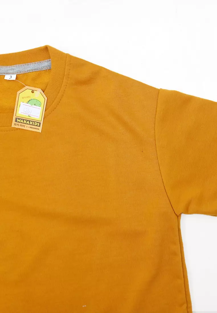 Wakakids Baju Anak Unisex Atasan Kaos Oversize Lengan Pendek Tshirt Polos Basic Tee 4367 Vench Mustard