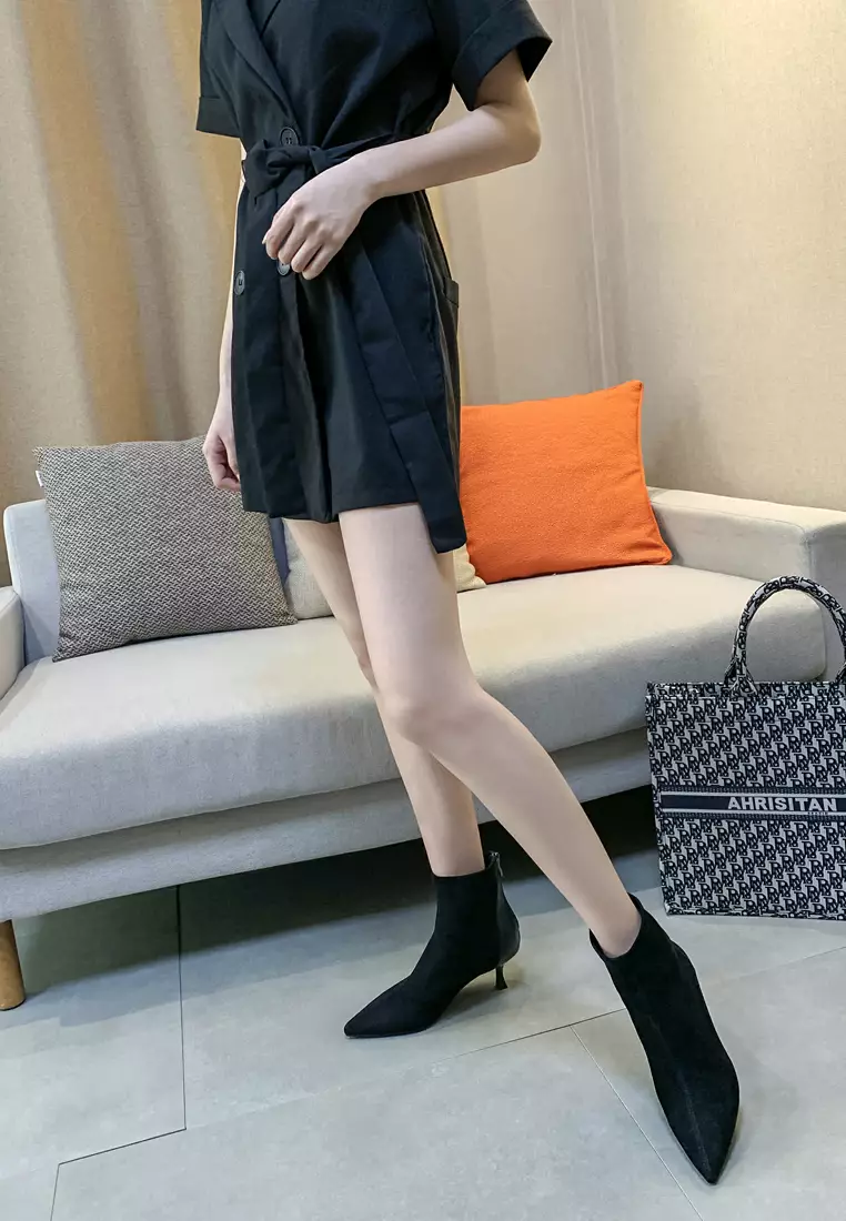 拼色的仿猄布踝靴1902-22