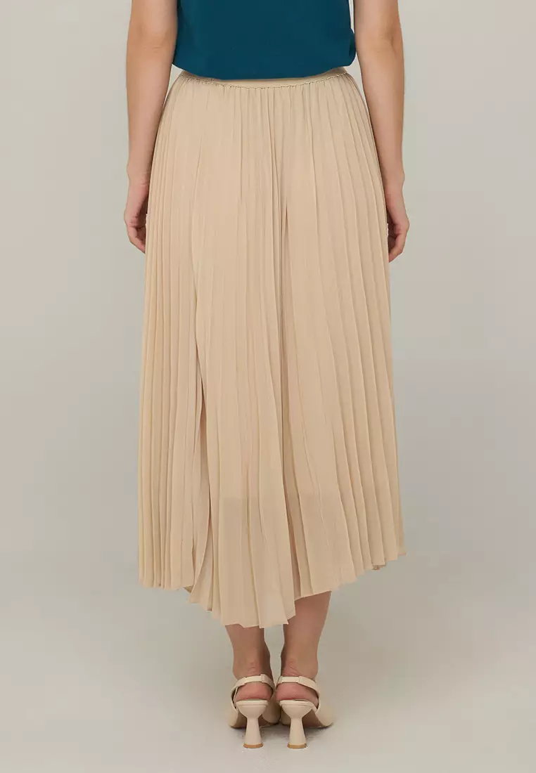 Ambherlynn A-Line Pleated Skirt  with Elastic Waist Band