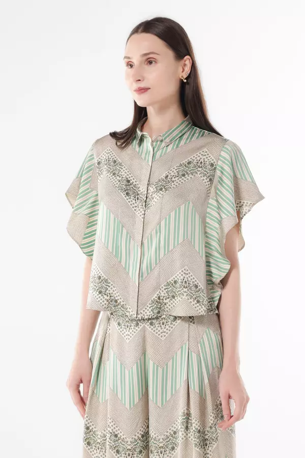 MINIMAL - Citrany - Blus Motif Bunga Garis - Green Colour Green_Light