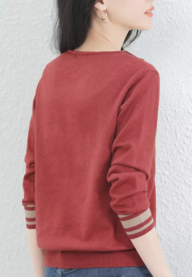 Red v neck sweatshirt sale