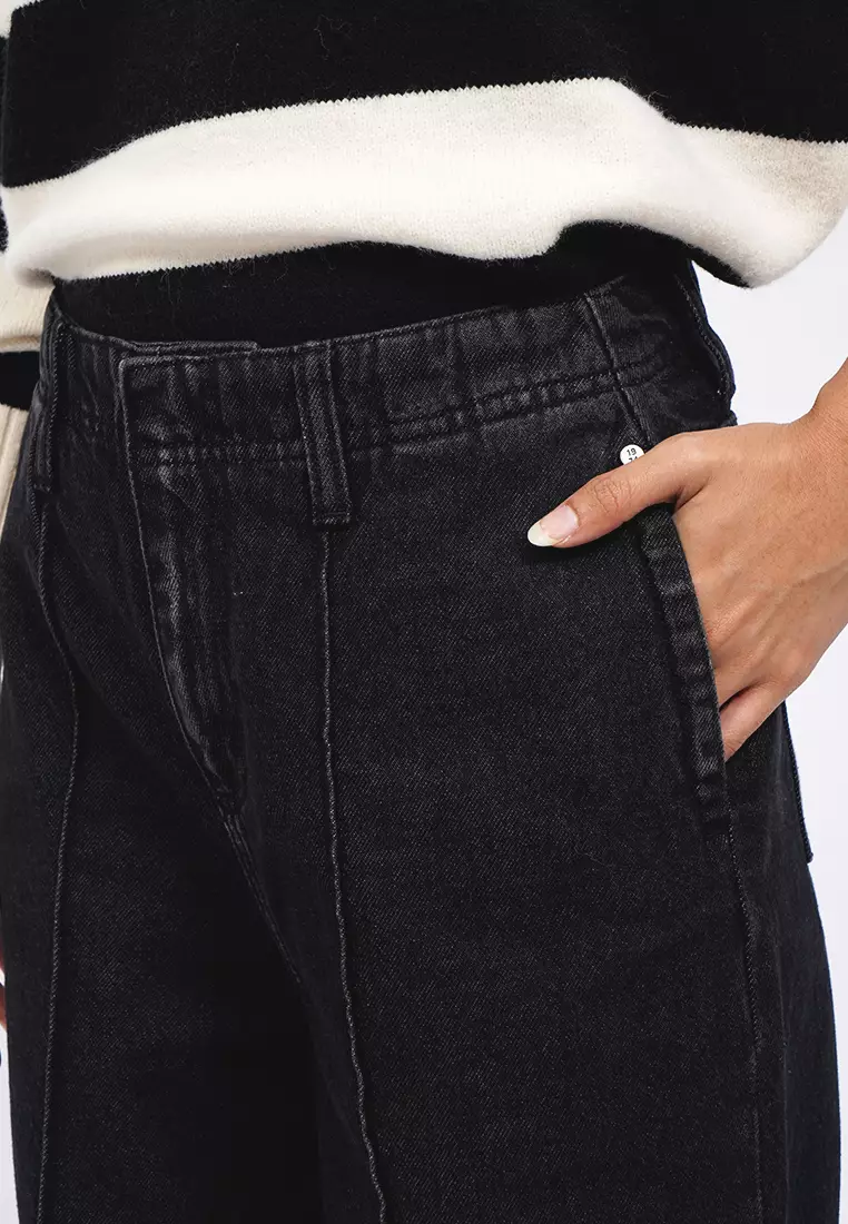 Tirajeans Wide Leg Denim Pants 7-LLDWSEA126A153 Black