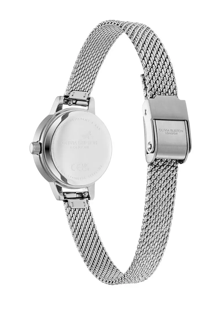 Olivia Burton Mini White Mother Of Pearl Dial, Sparkle Markers and Silver Boucle Mesh - 24000120