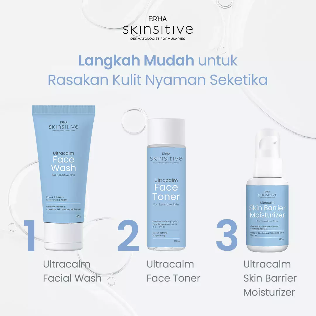 ERHA Skinsitive Ultracalm Face Wash 80g | Sabun Cuci Muka Semua Jenis Kulit (Normal - Sensitif) dengan Panthenol, Aloe Vera Extract | Melembapkan, Kulit Tidak Ketarik | PH Balance, Hypoallergenic, Gentle, Calming | Memperkuat Skin Barrier