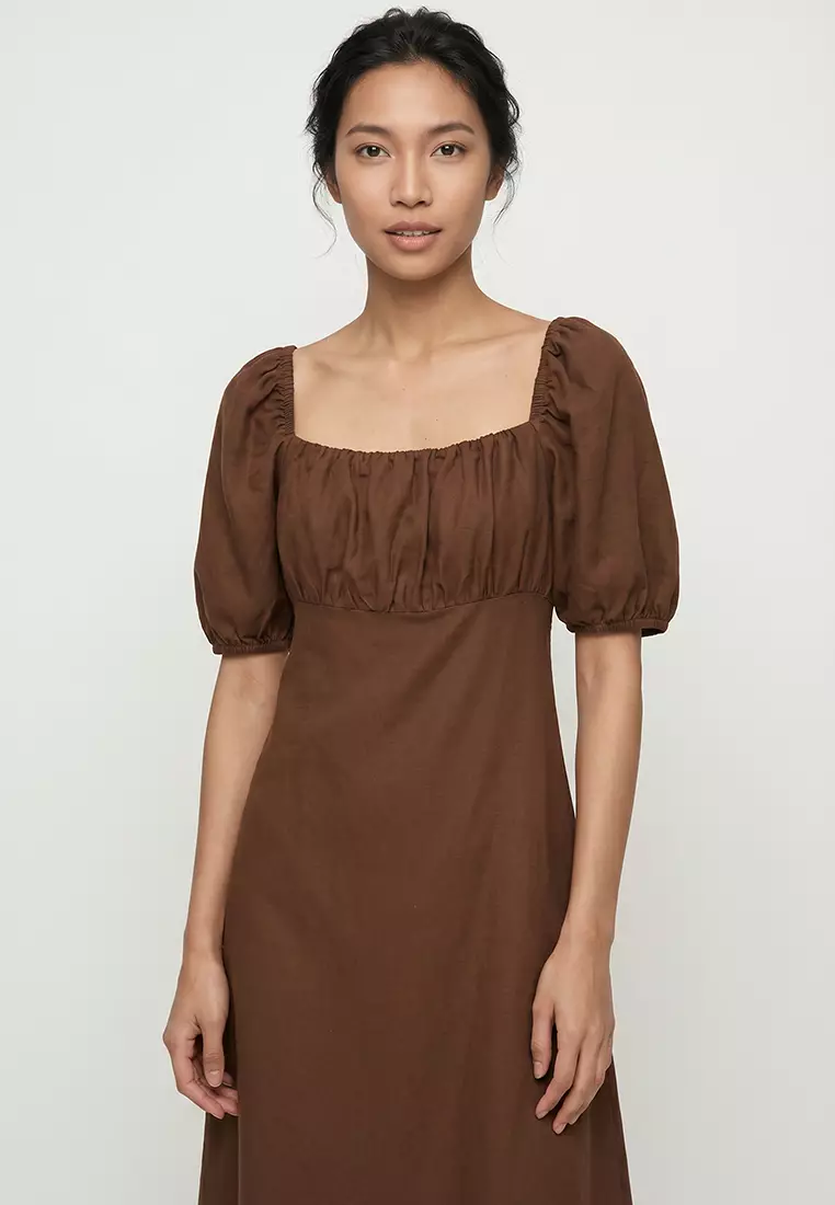 chinese dress ladies Square Neck Button Front Mini Dress