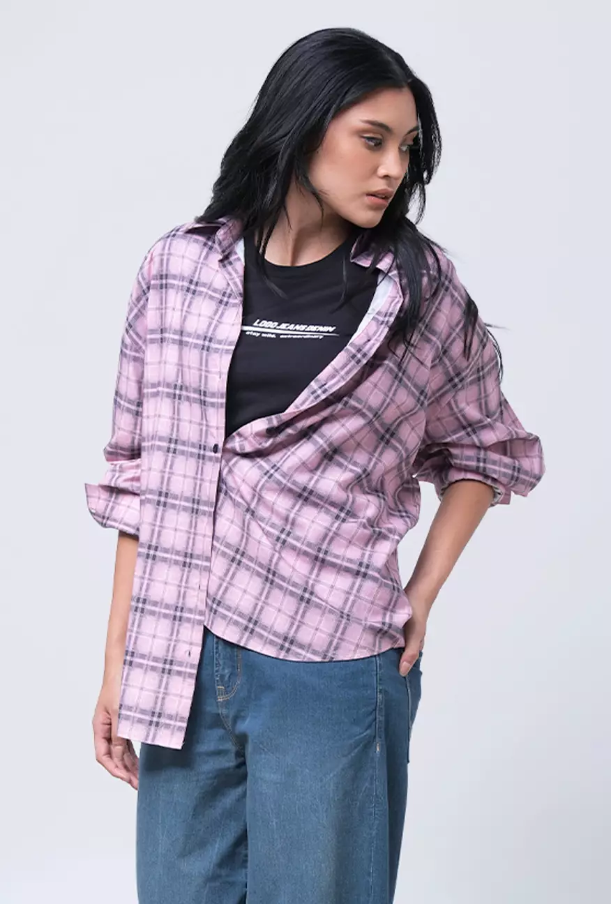 Kemeja Wanita Alanza Pink Black